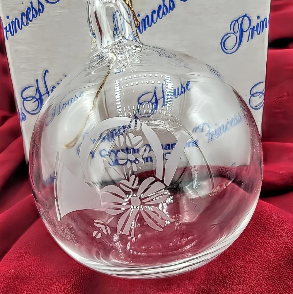 Princess House 417 Crystal Ornament Etched Hunting Horn Handmade USA w Box Vtg